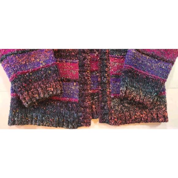 Vintage 80s Leroy Knitwear Chunky Knit Open Cardigan Sz LG Jewel Tones Cozycore - Picture 5 of 11